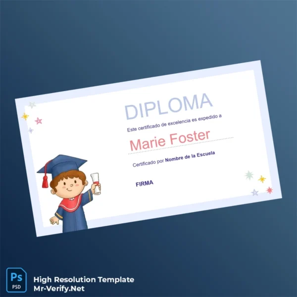 Spain Nombre de la Escuela High School Diploma Template – Fully Editable (High Resolution)