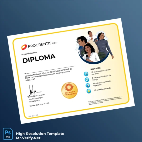 Spain Progrentis Level 2 Diploma Template – Fully Editable Print-Ready Certificate