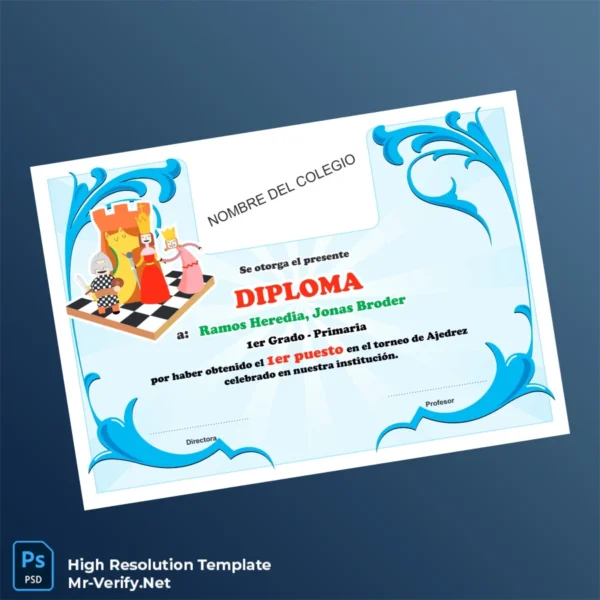 Spain School Diploma in Chess Template – Fully Editable & Print-Ready Spain School Diploma in Chess Template – Fully Editable & Print-Ready