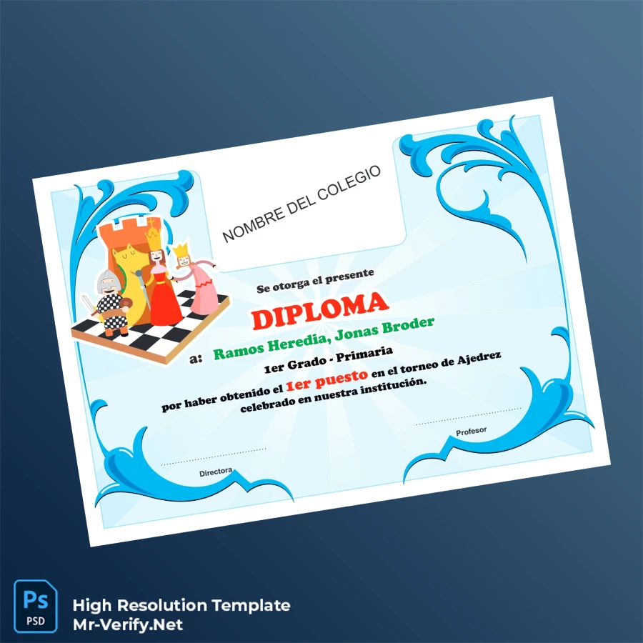 Spain School Diploma in Chess Template – Fully Editable & Print-Ready Spain School Diploma in Chess Template – Fully Editable & Print-Ready