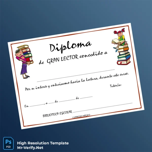 Spain School Library Great Reader Diploma – Fully Editable High-Resolution Template 2 Page Spain School Library Great Reader Diploma – Fully Editable High-Resolution Template 2 Page