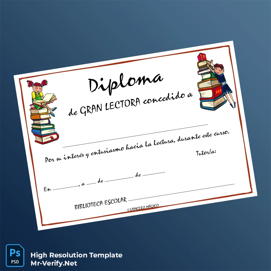 Spain School Library Great Reader Diploma – Fully Editable High-Resolution Template 2 Page Spain School Library Great Reader Diploma – Fully Editable High-Resolution Template 2 Page