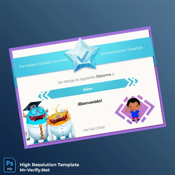 Spain Smartick Diploma Template – Fully Editable High Resolution Certificate Spain Smartick Diploma Template – Fully Editable High Resolution Certificate