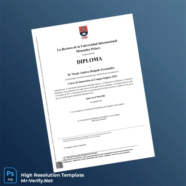 Spain Universidad Internacional Menéndez Pelayo Diploma 2021 – Fully Editable High Resolution 2 Page Spain Universidad Internacional Menéndez Pelayo Diploma 2021 – Fully Editable High Resolution 2 Page