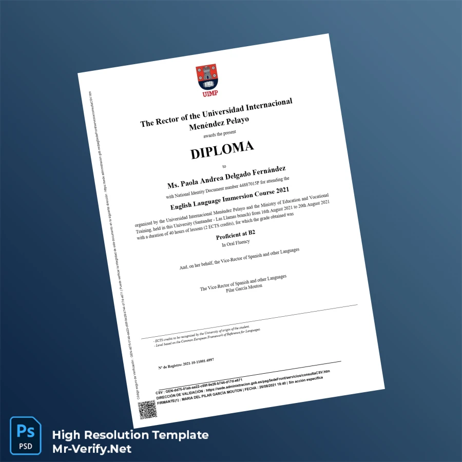 Spain Universidad Internacional Menéndez Pelayo Diploma 2021 – Fully Editable High Resolution 2 Page Spain Universidad Internacional Menéndez Pelayo Diploma 2021 – Fully Editable High Resolution 2 Page