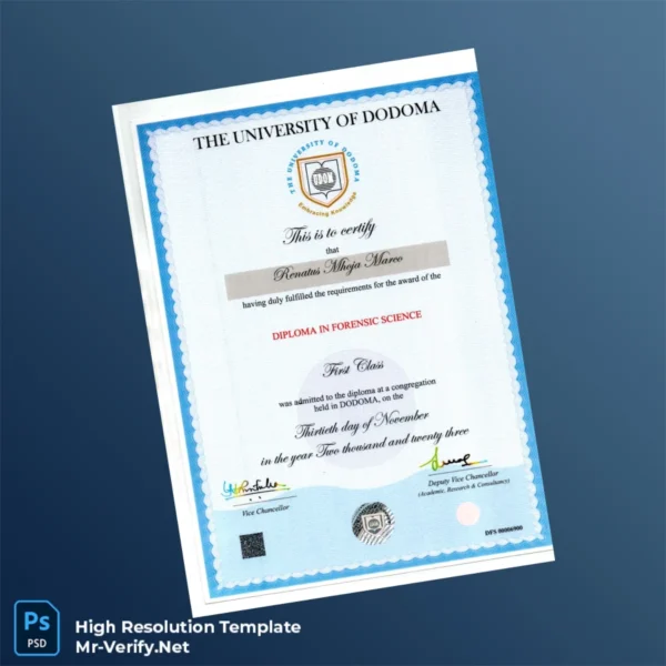 Tanzania University of Dodoma Diploma in Forensic Science Template – Fully Editable & High Resolution Tanzania University of Dodoma Diploma in Forensic Science Template – Fully Editable & High Resolution