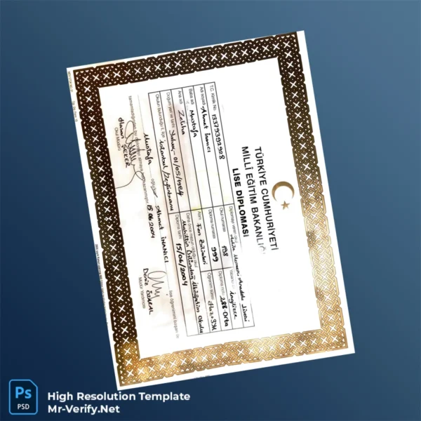 Turkey Ahmet Inanici High School Diploma Template – Fully Editable & Print-Ready Turkey Ahmet Inanici High School Diploma Template – Fully Editable & Print-Ready