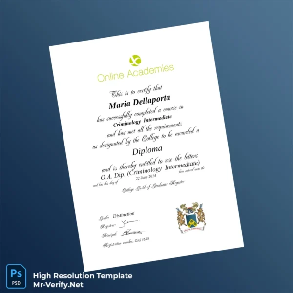 UK College of Online Academies Diploma in Criminology Intermediate Template – Fully Editable & Print-Ready UK College of Online Academies Diploma in Criminology Intermediate Template – Fully Editable & Print-Ready