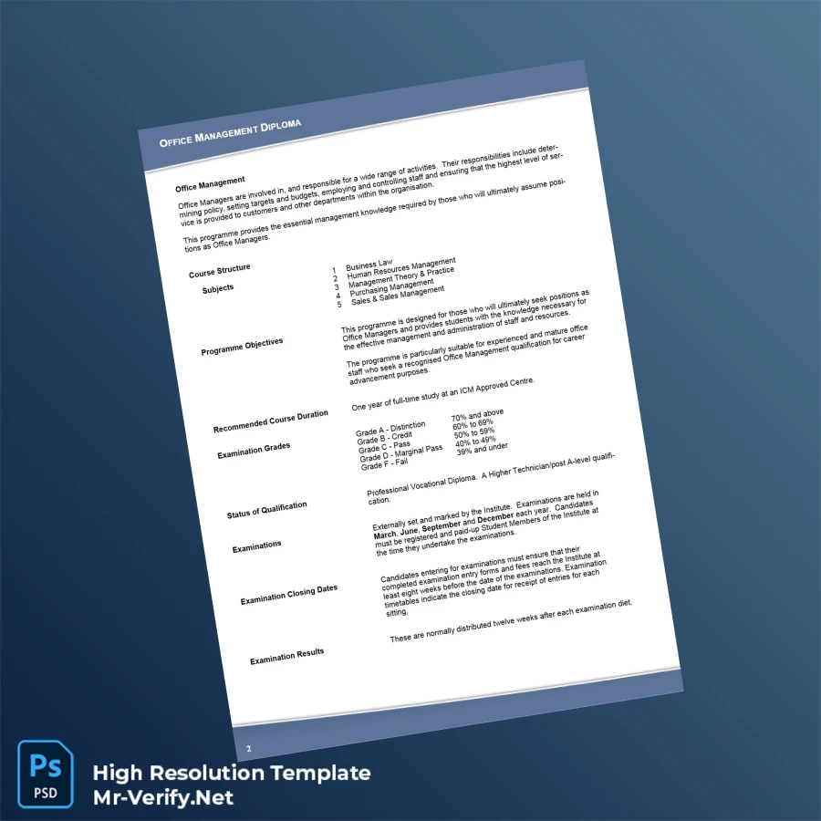 UK Institute of Commercial Management Diploma in Office Management Template – Fully Editable High Resolution 3 Page UK Institute of Commercial Management Diploma in Office Management Template – Fully Editable High Resolution 3 Page