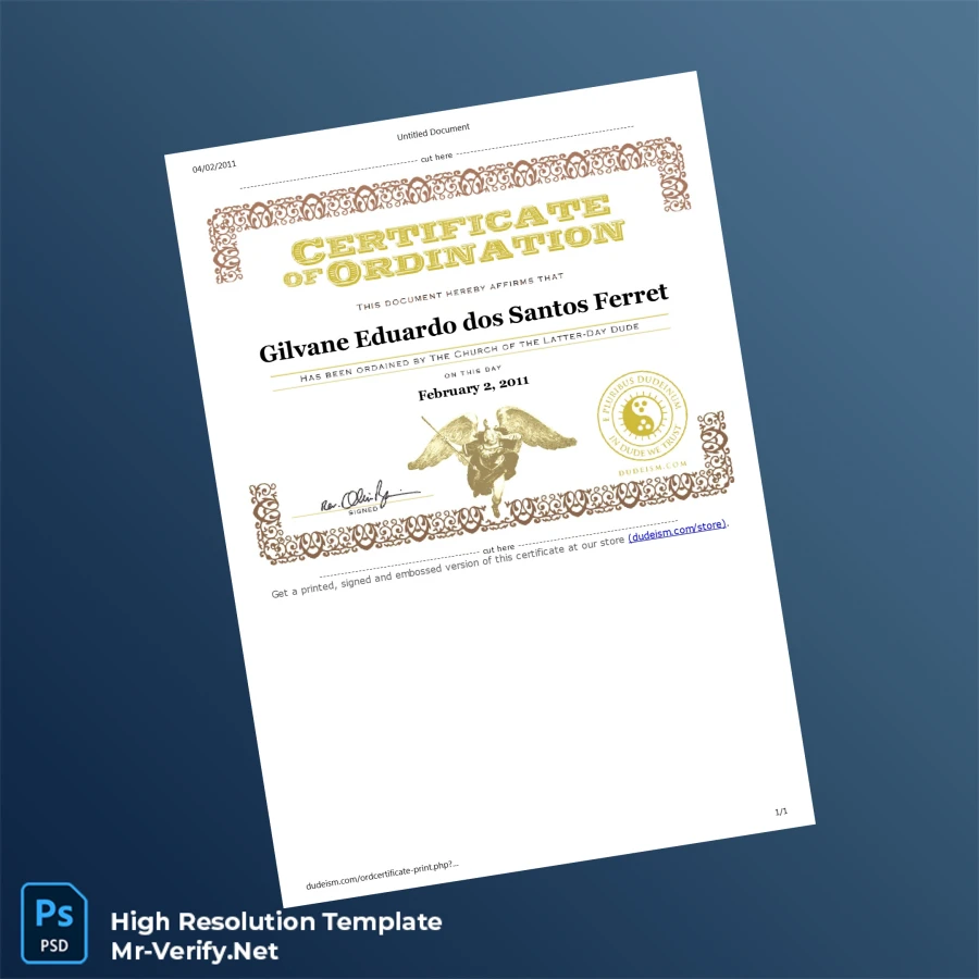 USA Dudeism Certificate of Ordination – Fully Editable & Print-Ready Template USA Dudeism Certificate of Ordination – Fully Editable & Print-Ready Template