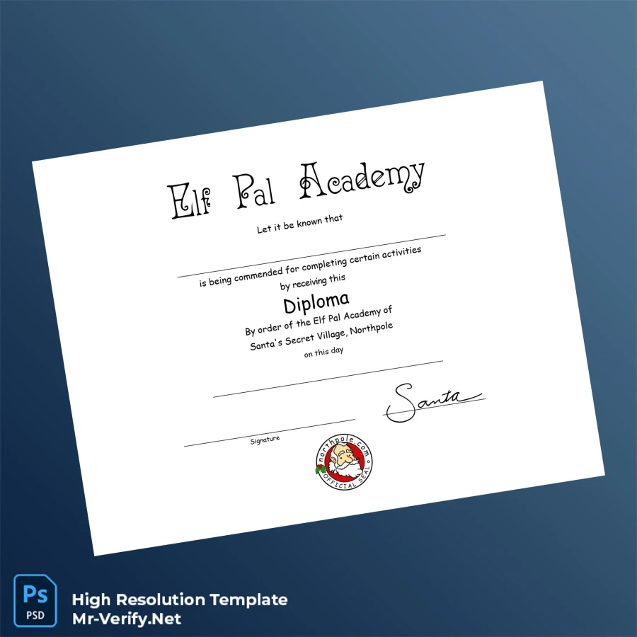 USA Elf Pal Academy Diploma Template – Fully Editable & Print-Ready Certificate USA Elf Pal Academy Diploma Template – Fully Editable & Print-Ready Certificate