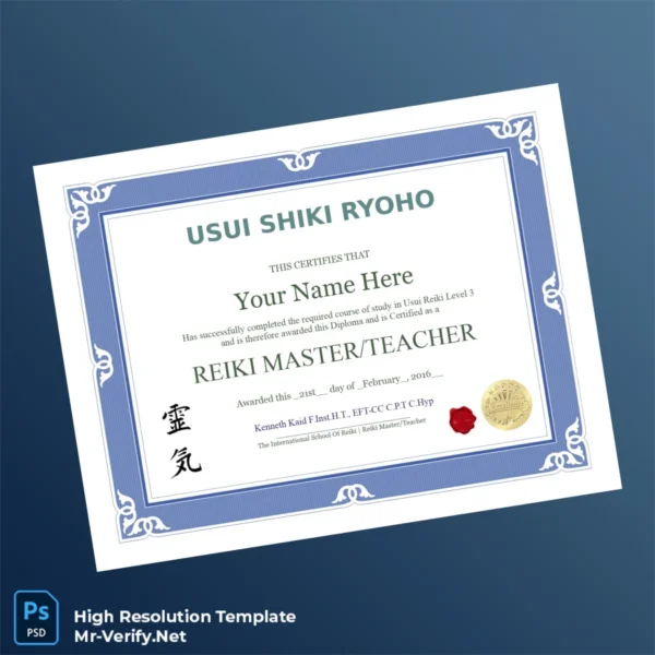 USA The International School of Reiki Usui Reiki Level 3 Certification Diploma – Fully Editable High Resolution USA The International School of Reiki Usui Reiki Level 3 Certification Diploma – Fully Editable High Resolution