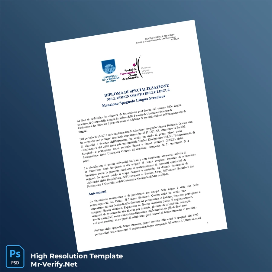 Uruguay University of the Republic Diploma in Language Teaching – Fully Editable High Resolution 6 Page Uruguay University of the Republic Diploma in Language Teaching – Fully Editable High Resolution 6 Page