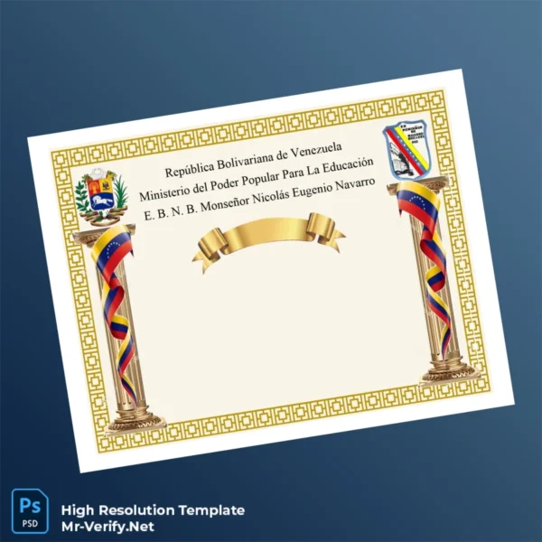 Venezuela E. B. N. B. Monseñor Nicolás Eugenio Navarro High School Diploma – Fully Editable, Print-Ready Template 2 Page Venezuela E. B. N. B. Monseñor Nicolás Eugenio Navarro High School Diploma – Fully Editable, Print-Ready Template 2 Page