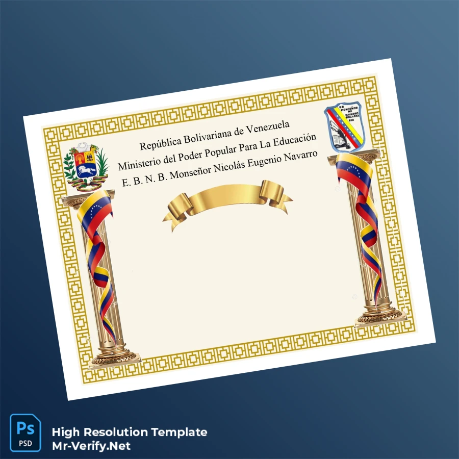 Venezuela E. B. N. B. Monseñor Nicolás Eugenio Navarro High School Diploma – Fully Editable, Print-Ready Template 2 Page Venezuela E. B. N. B. Monseñor Nicolás Eugenio Navarro High School Diploma – Fully Editable, Print-Ready Template 2 Page
