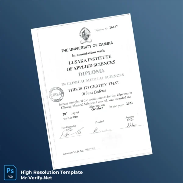 Zambia University of Zambia Diploma in Clinical Medical Sciences Template – Fully Editable & Print-Ready Zambia University of Zambia Diploma in Clinical Medical Sciences Template – Fully Editable & Print-Ready