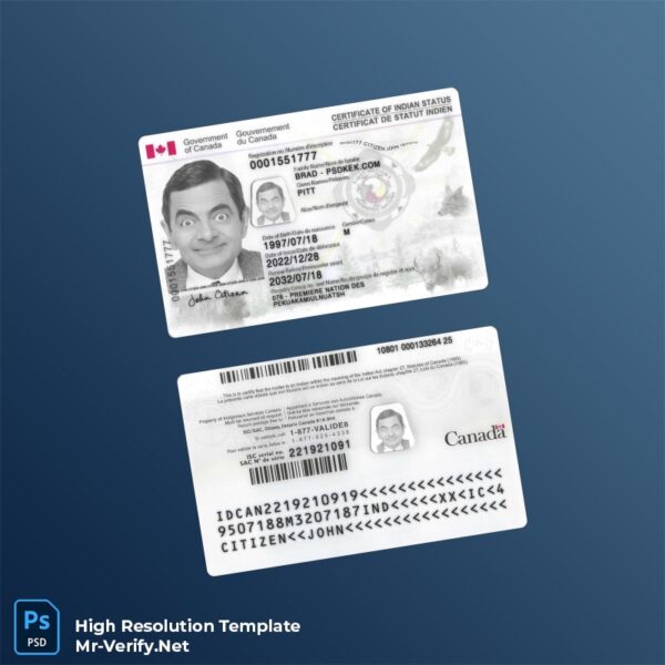 Canada Indian status ID card PSD template – Fully Editable High-Resolution PSD