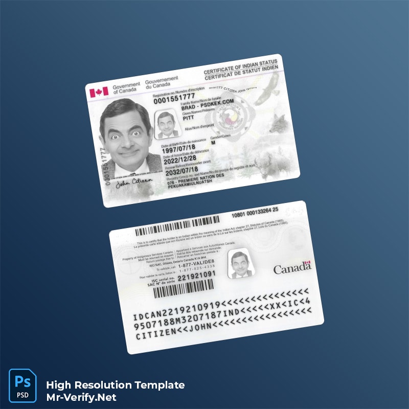 Canada Indian status ID card PSD template – Fully Editable High-Resolution PSD Canada Indian status ID card PSD template – Fully Editable High-Resolution PSD