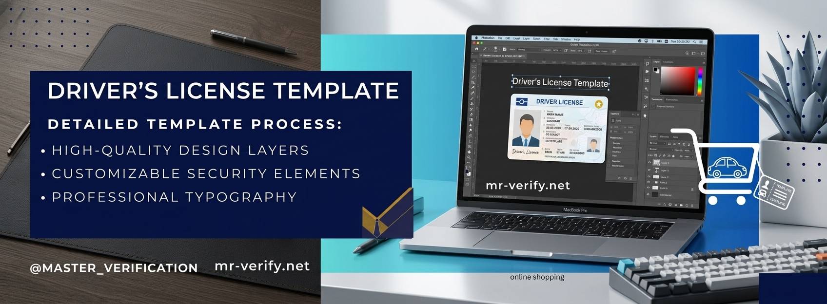 editable drivers license psd template photoshop high quality design layers customizable security elements