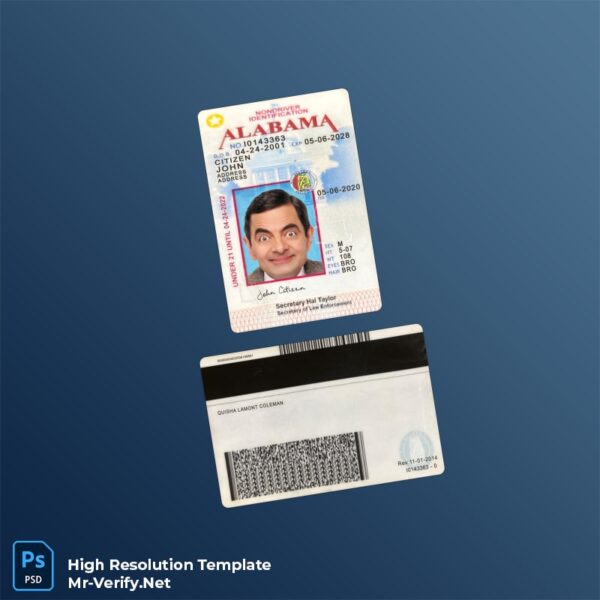 USA Alabama ID card PSD template