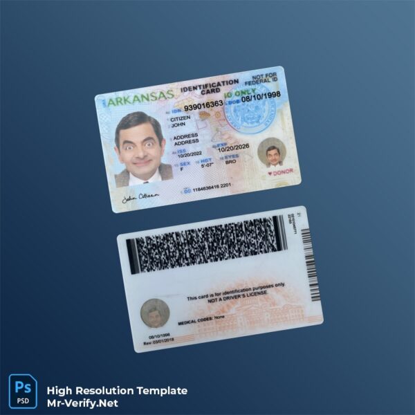 USA Arkansas ID card PSD template – Fully Editable High Resolution PSD USA Arkansas ID card PSD template – Fully Editable High Resolution PSD
