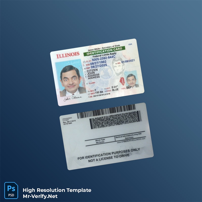 USA Illinois ID card PSD template – Fully Editable High-Resolution PSD USA Illinois ID card PSD template – Fully Editable High-Resolution PSD