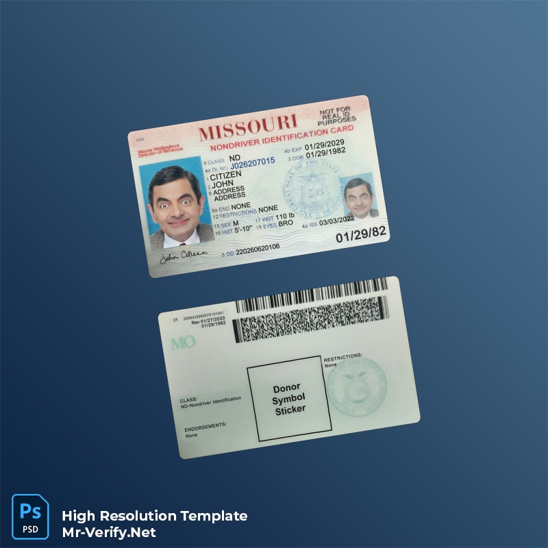 USA Missouri ID card PSD template – Fully Editable High-Resolution PSD USA Missouri ID card PSD template – Fully Editable High-Resolution PSD