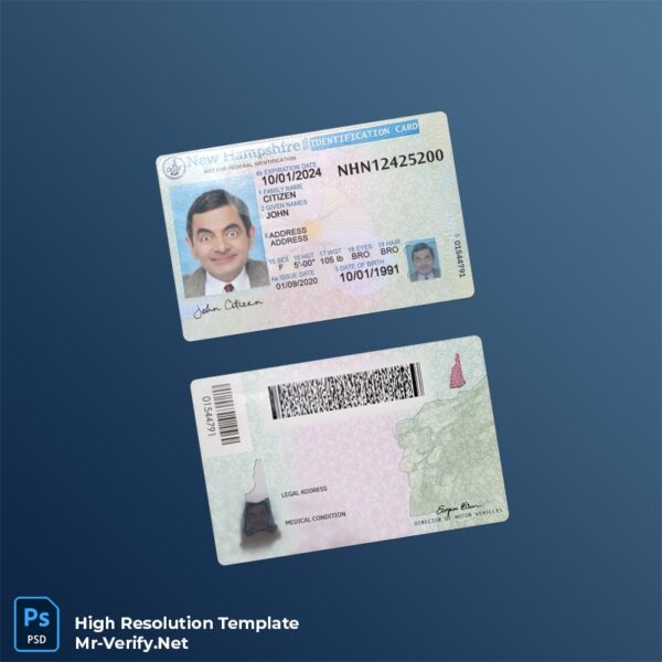USA New Hampshire ID card PSD template – Fully Editable High-Resolution PSD USA New Hampshire ID card PSD template – Fully Editable High-Resolution PSD