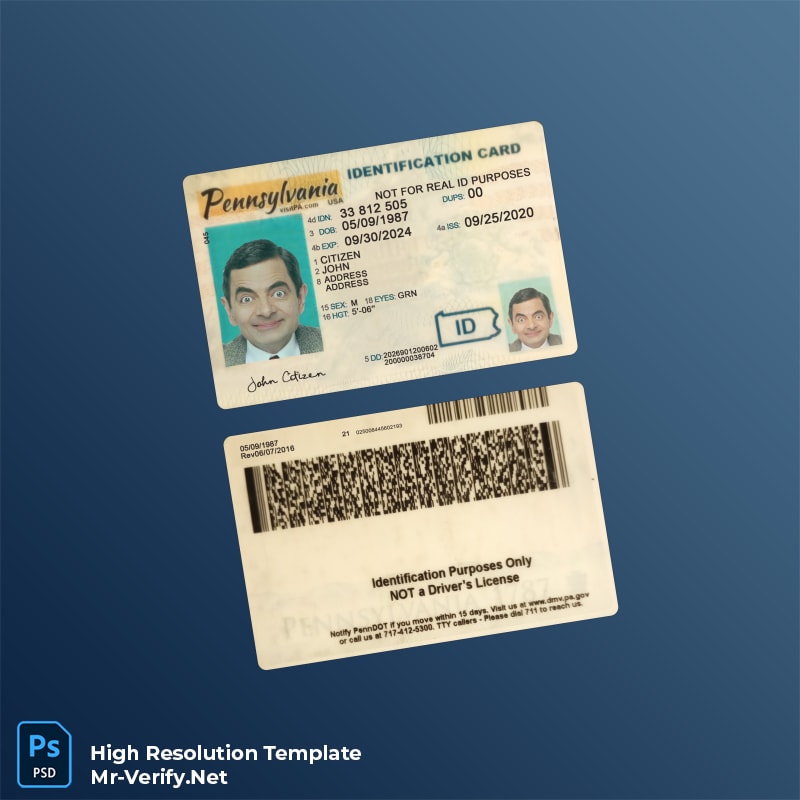 USA Pennsylvania ID card PSD template – Fully Editable High-Resolution PSD USA Pennsylvania ID card PSD template – Fully Editable High-Resolution PSD