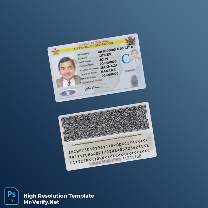 Zimbabwe national registration ID card PSD template – Fully Editable High-Resolution PSD Zimbabwe national registration ID card PSD template – Fully Editable High-Resolution PSD