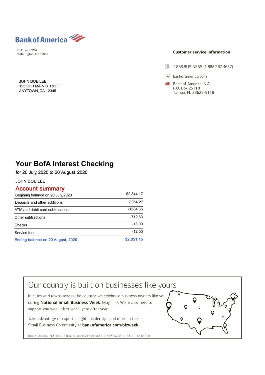 bank of america statement result image - Bank of America Statement