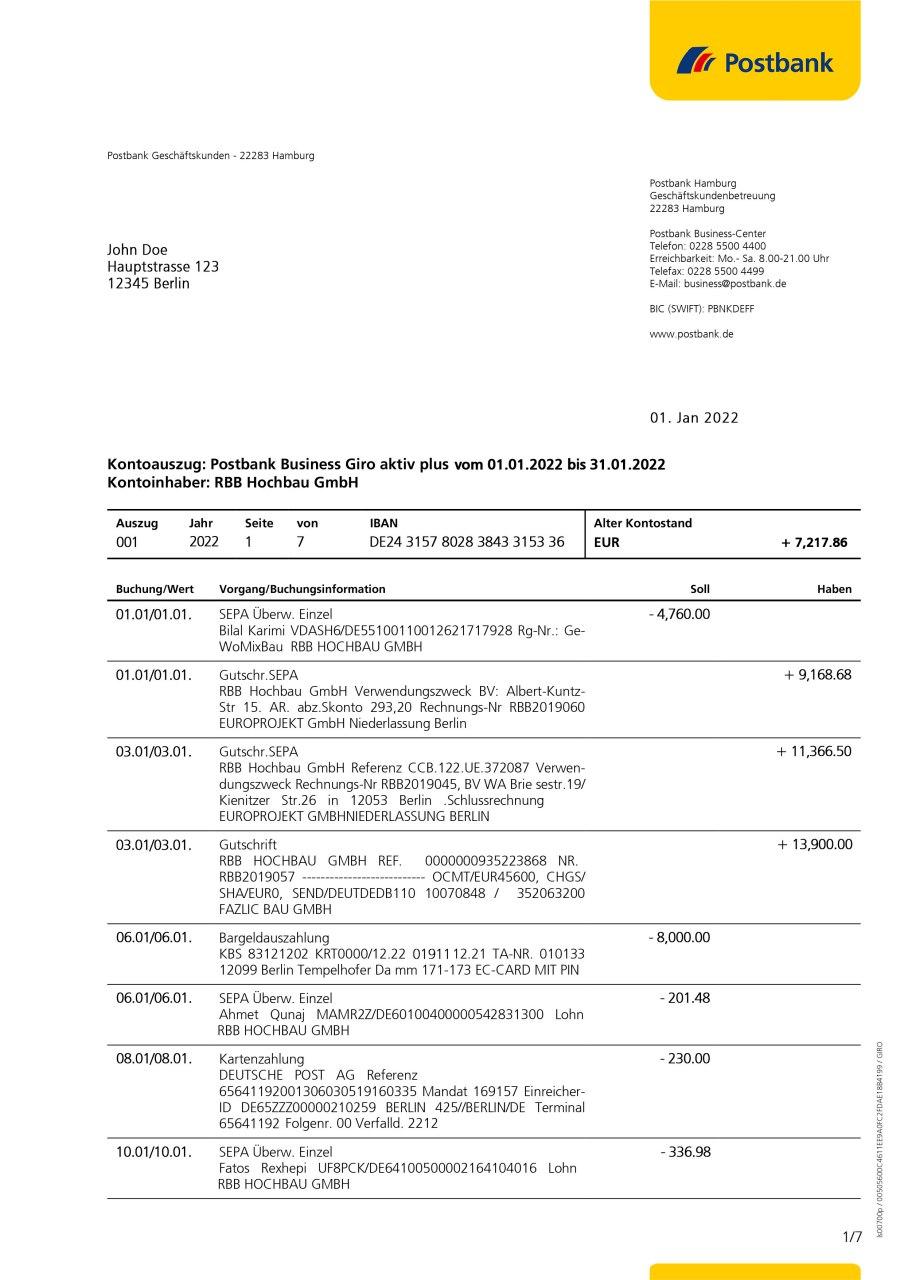 postbank statement print - Postbank Statement