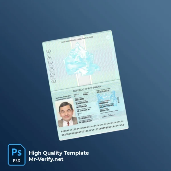 Botswana Passport PSD Template Version 1 (2021-present) - Digital Asset Botswana Passport PSD Template Version 1 (2021-present) - high quality preview for designers