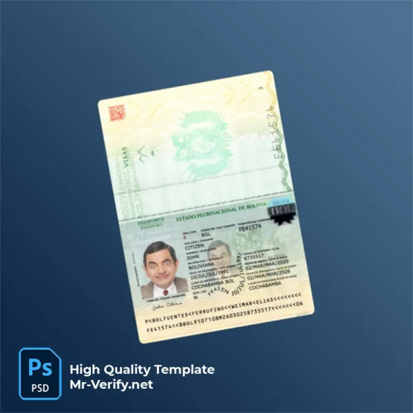 Bolivia Passport PSD Template Version 2 (2020-present) - Template View Bolivia Passport PSD Template Version 2 (2020-present) - layered smart object structure