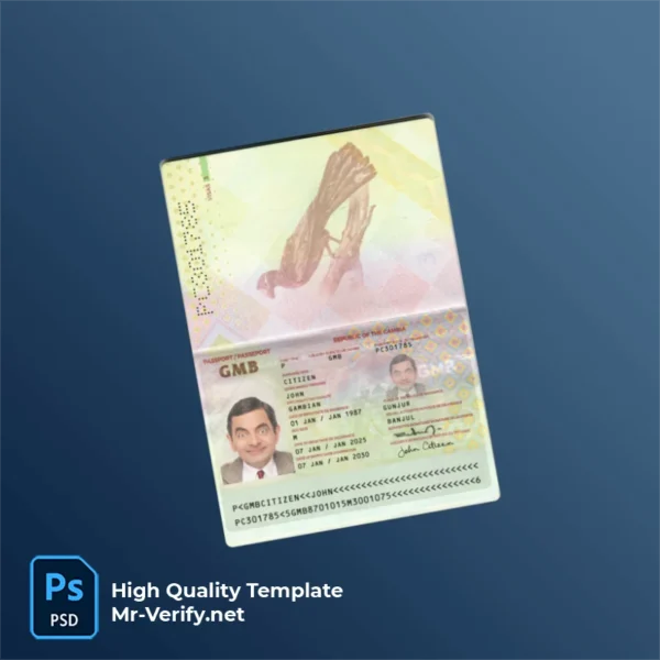 Gambia Passport PSD Template (2025 Present) v1 - Texture View Gambia Passport PSD Template (2025 Present) v1 - layered smart object structure