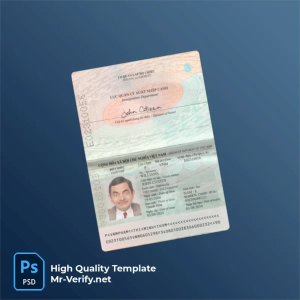 Vietnam Passport PSD Template Version 2 (2024-present) - Texture View Vietnam Passport PSD Template Editable Mockup