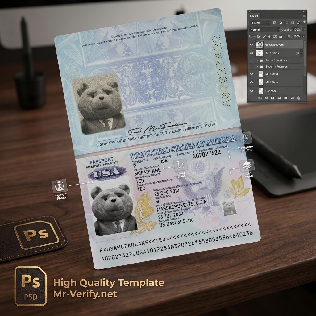 American Passport Template PSD