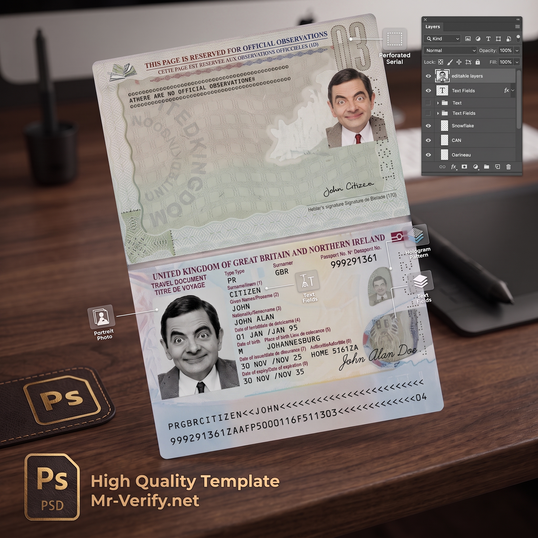 British Passport Template PSD