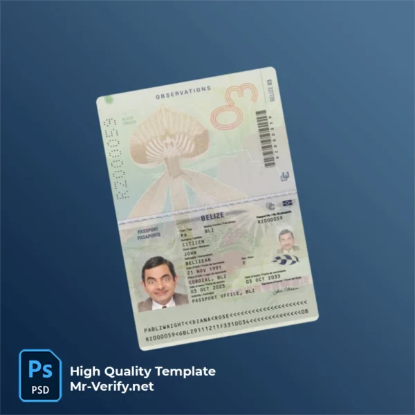 Belize Passport PSD Template Version 1 (2023-present) - isolated background mockup