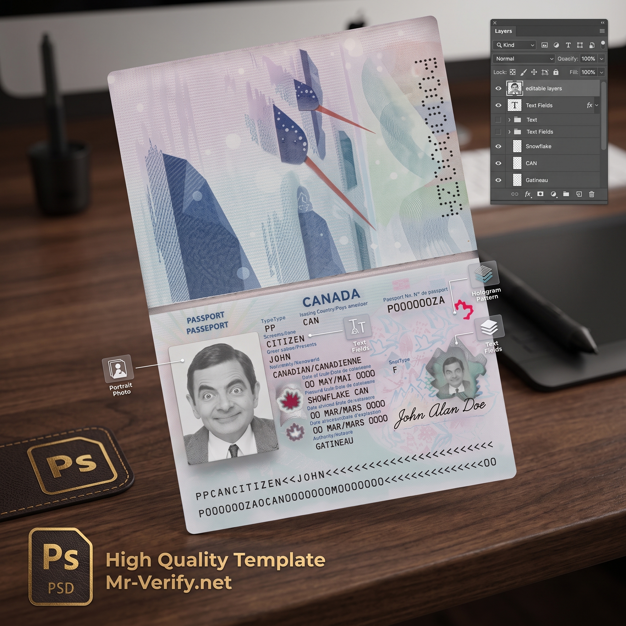 Canadian Passport Template PSD