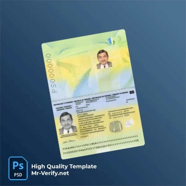 Rwanda Passport PSD Template Version 1 (2019-present) - Template View Rwanda Passport PSD Template Version 1 (2019-present) - detailed close-up of paper texture