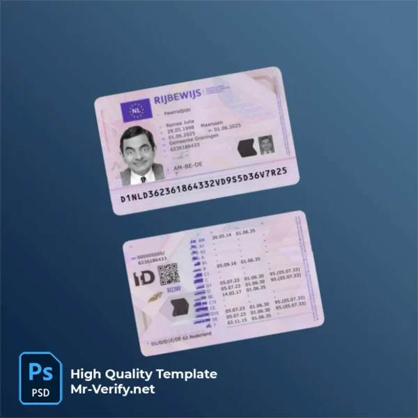 Netherlands Driver License PSD Template Version 2 (2025-present) - Print Layout Netherlands Driver License PSD Template Version 2 (2025-present) - printable document prop template
