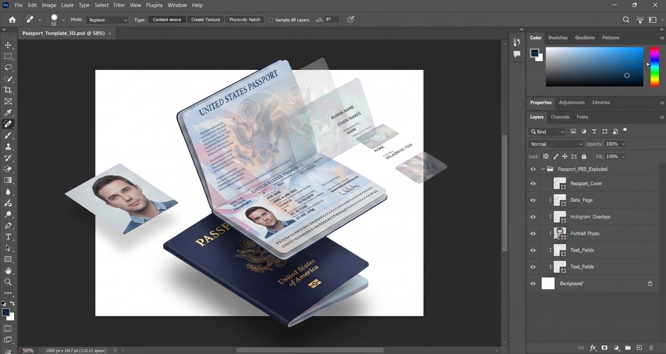 3D Passport PSD Layers View
