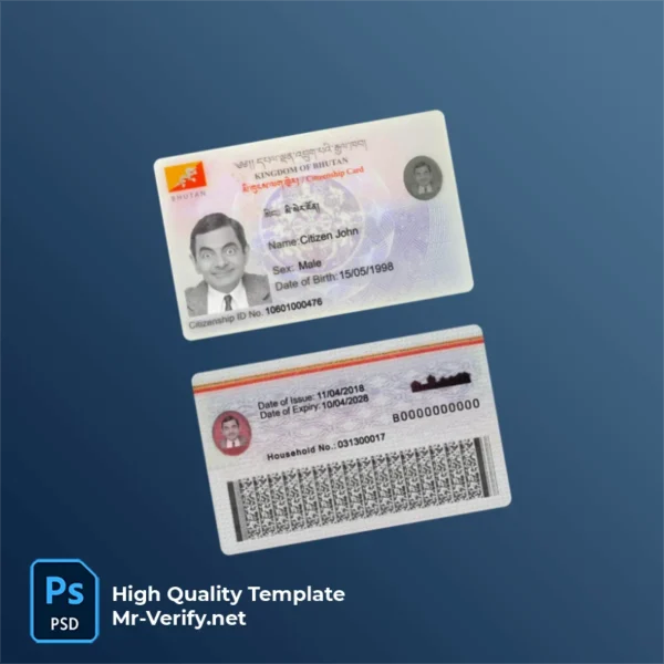Bhutan ID Card PSD Template Version 1 (2018-present) - high quality preview for designers