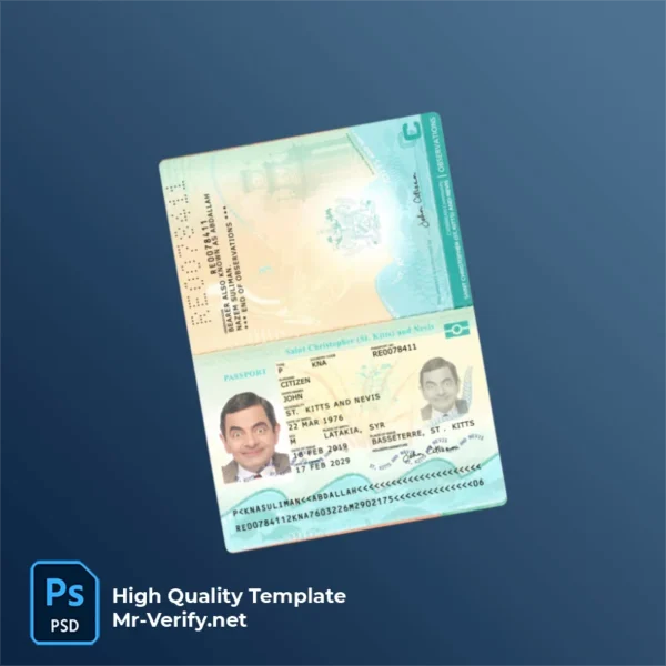 Saint Kitts And Nevis Passport PSD Template Version 1 (2019-present) - Studio Preview Saint Kitts And Nevis Passport PSD Template Version 1 (2019-present) - detailed close-up of paper texture