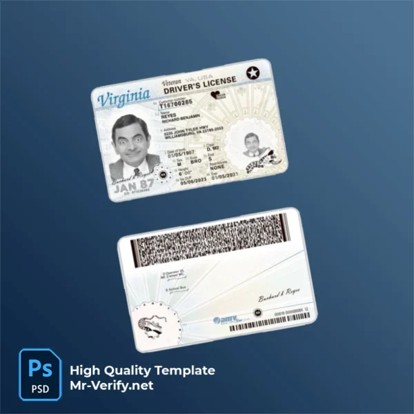 USA Virginia Driver License PSD Template Version 2 (2023-present) - isolated background mockup