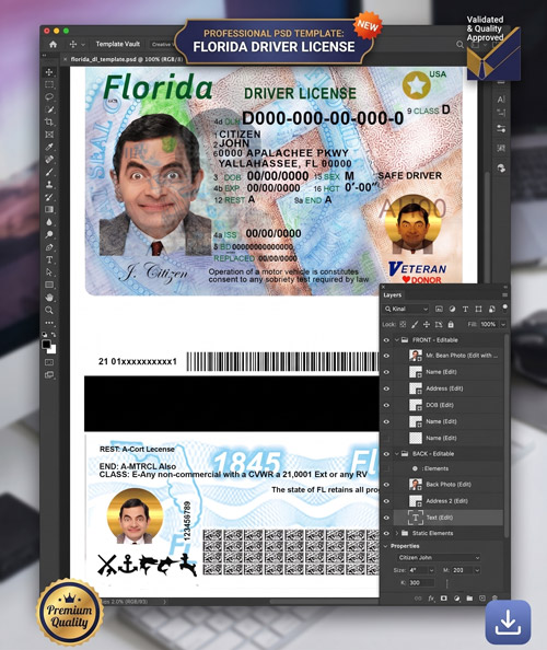 Florida Driver License PSD Template