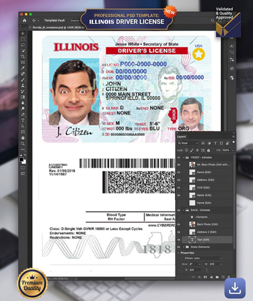 Illinois Driver License PSD Template