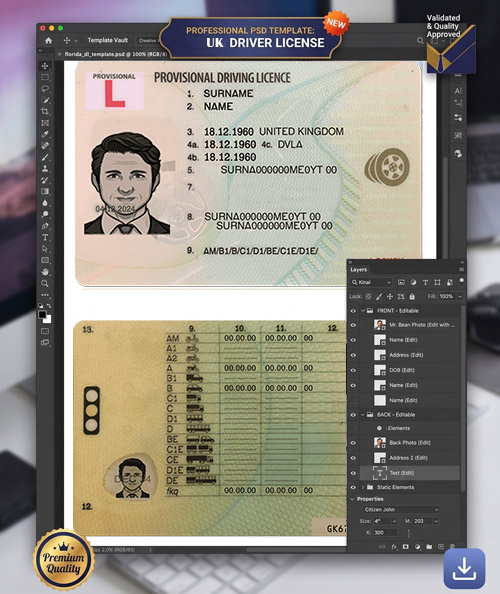 UK Driver License PSD Template