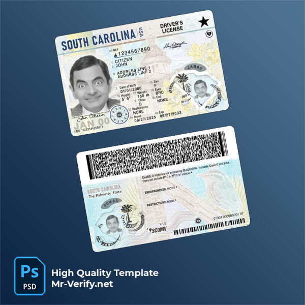 USA South Carolina driving license 2025-present photolook USA South Carolina driving license 2025-present photolook